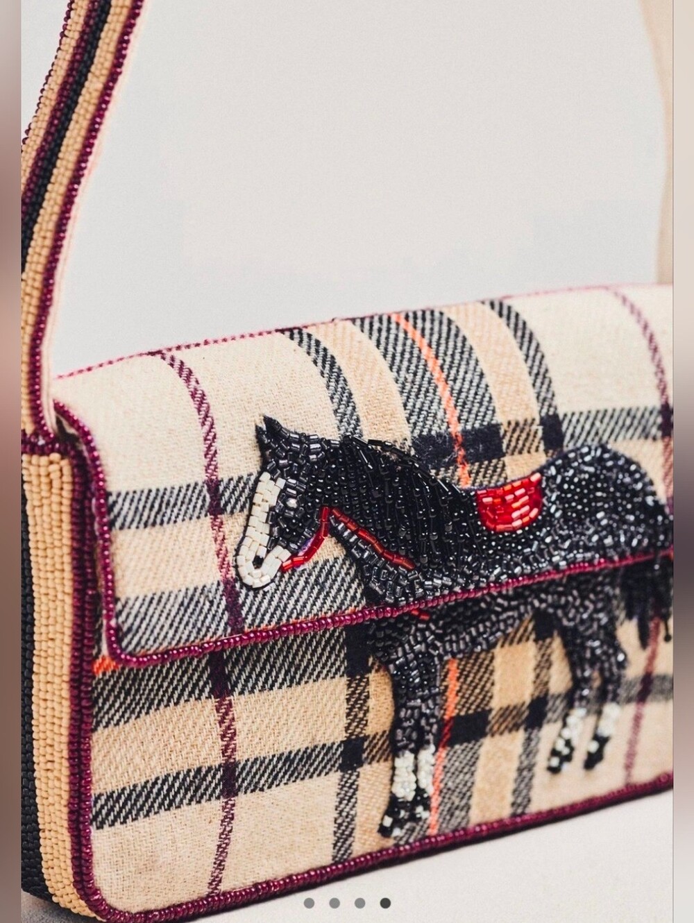 Anthropologie Fiona Beaded Horse Equestrian British Check Old Money NWT - Picture 1 of 13